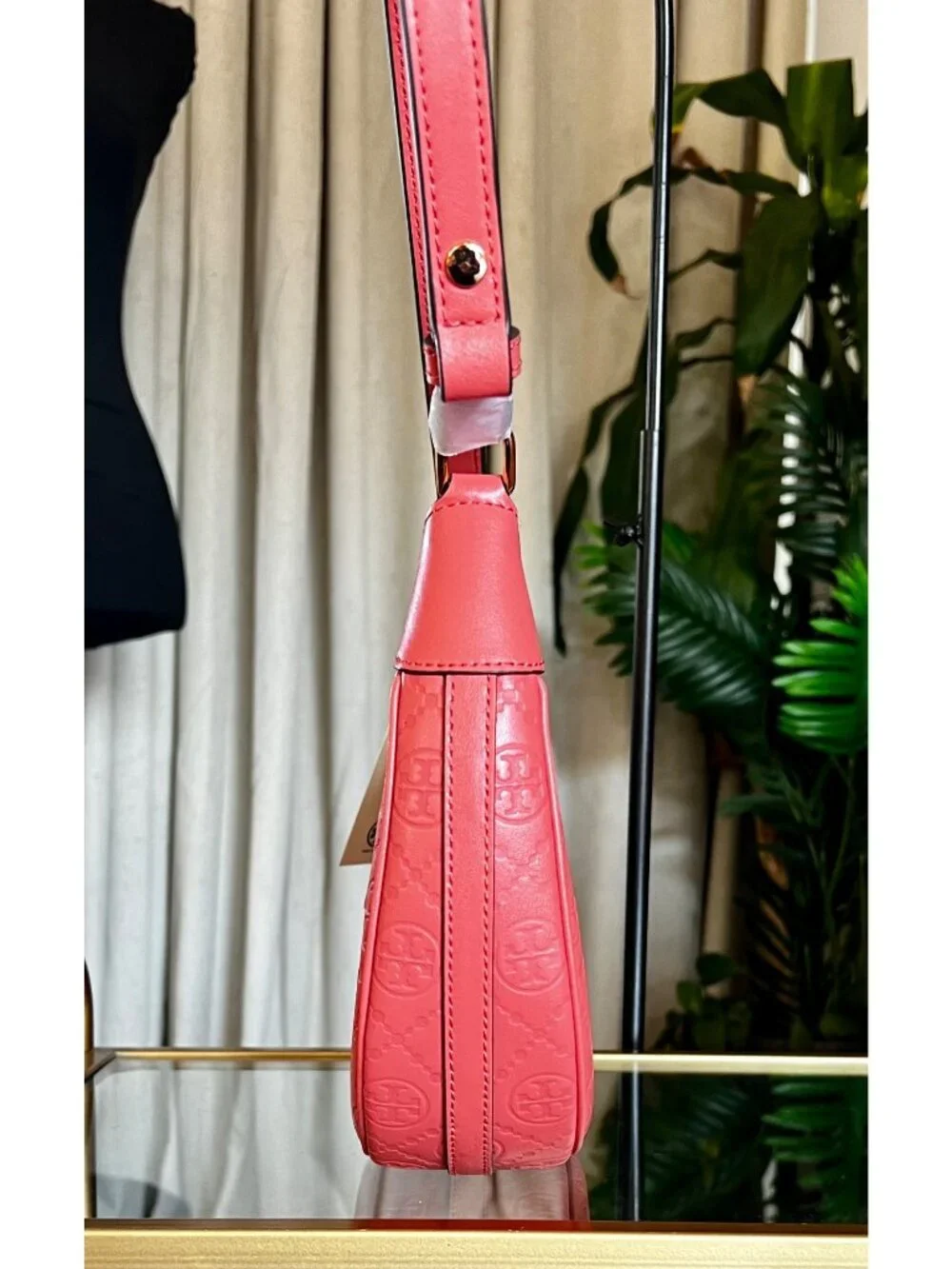 NEW!!!  AUTHENTIC TORY BURCH CORAL CRUSH MONOGRAM CRESENT HANDBAG